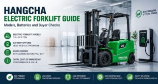 Hangcha electric forklift with lithium-ion battery charging system in a modern warehouse
